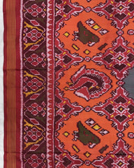 Red & Orange Big Figure Narikunj Chhabdi Semi Double Ikat Patola Saree - SindhoiPatolaArt