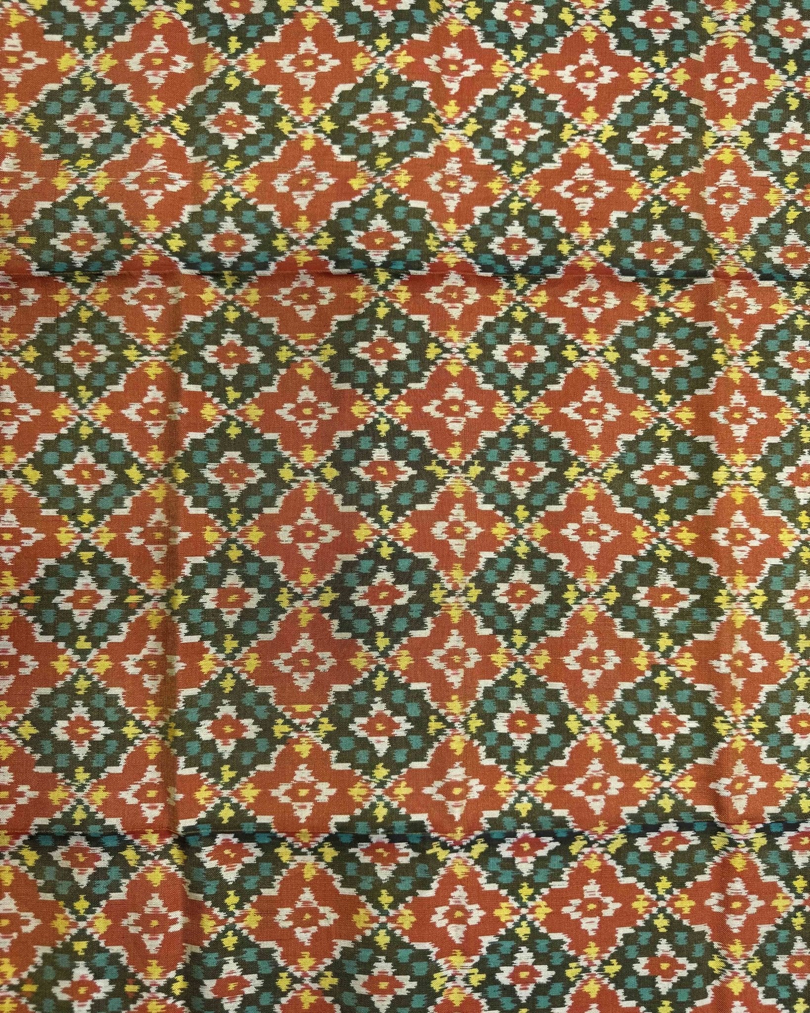 Red & Orange Buttonful Tissue Semi Double Ikat Patola Dupatta - SindhoiPatolaArt