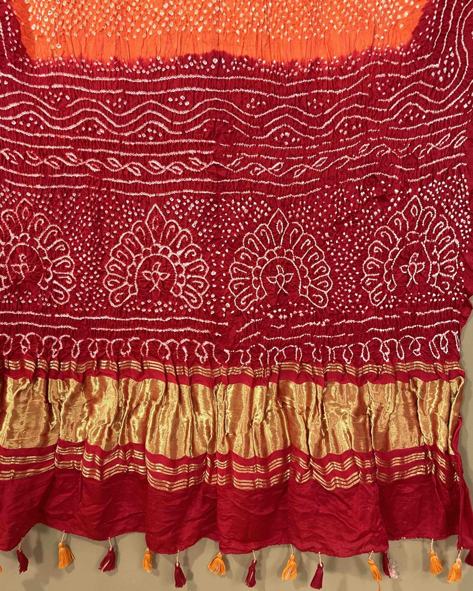Red & Orange Gaji Bandhani Dupatta - SindhoiPatolaArt