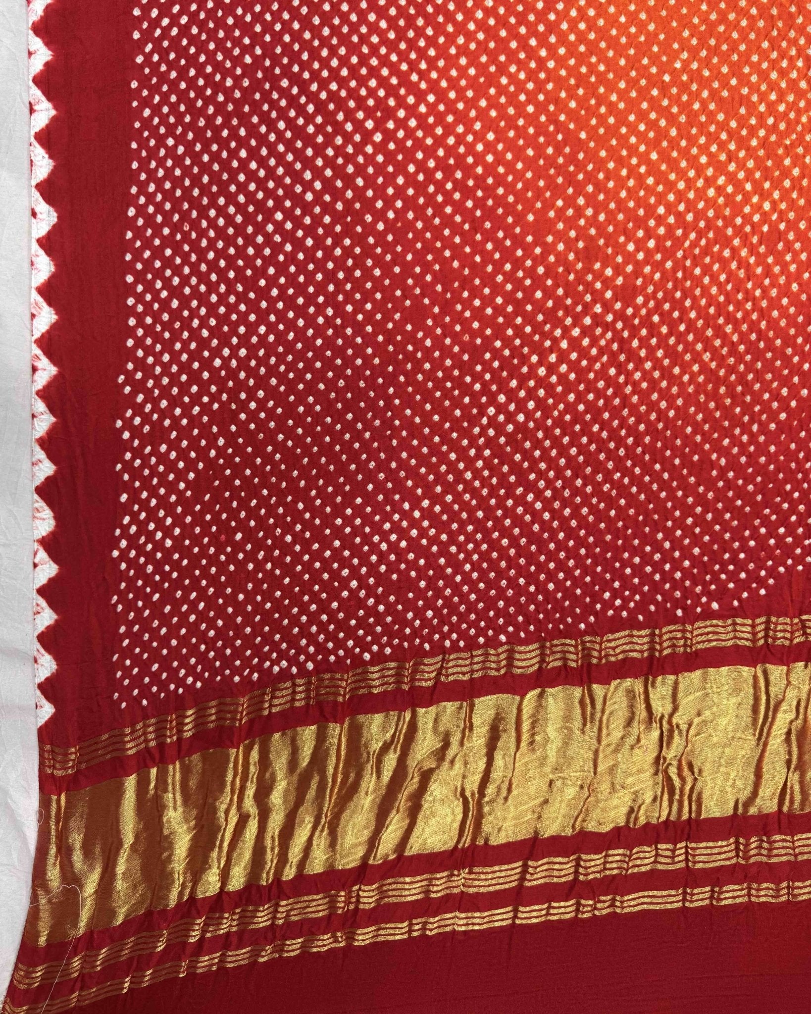 Red & Orange Gajji Silk Bandhani Dupatta - SindhoiPatolaArt