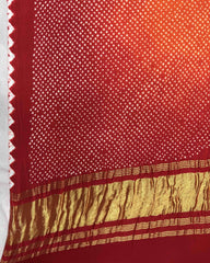 Red & Orange Gajji Silk Bandhani Dupatta - SindhoiPatolaArt