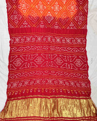Red & Orange Gajji Silk Bandhani Saree - SindhoiPatolaArt