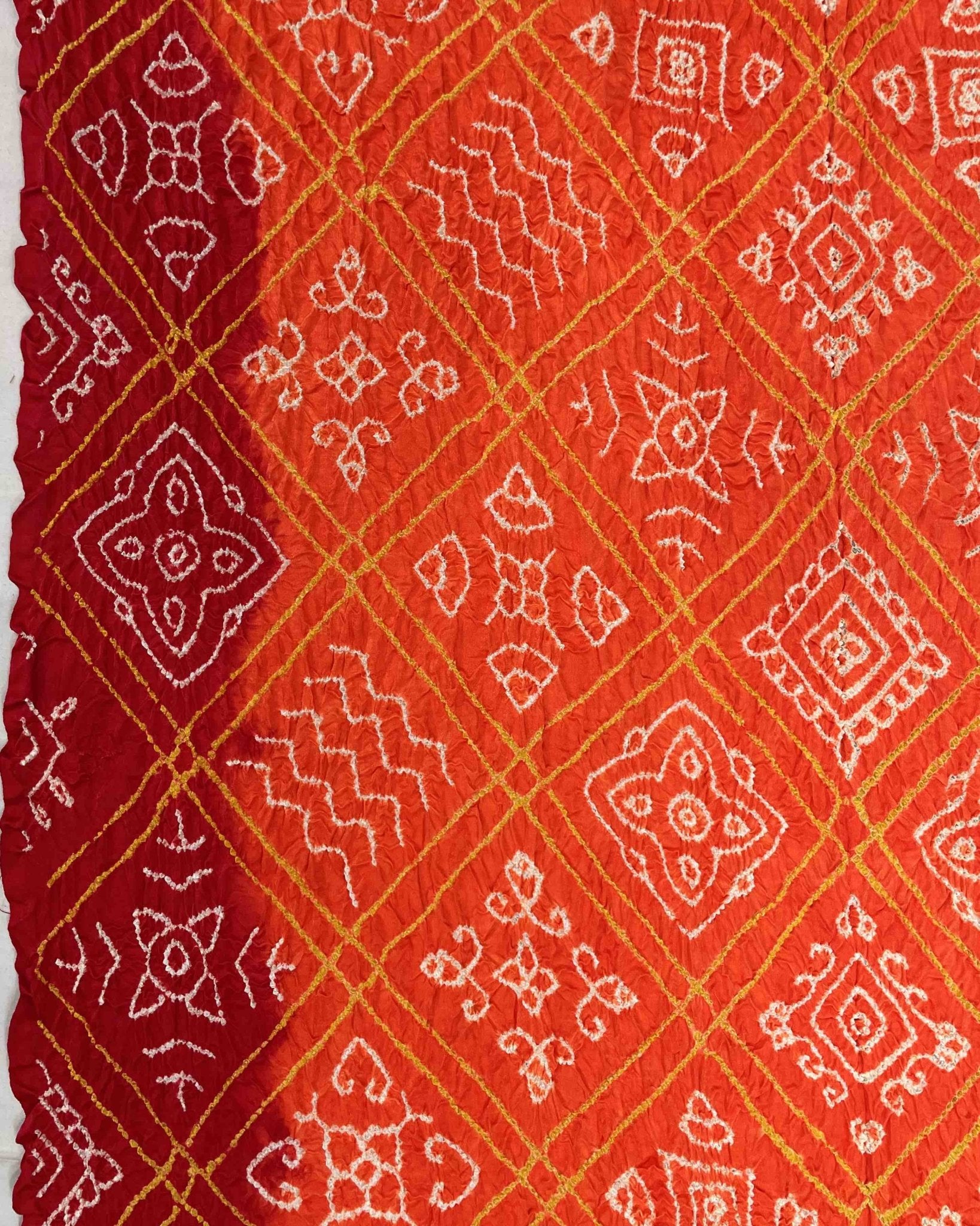 Red & Orange Gajji Silk Bandhani Saree - SindhoiPatolaArt