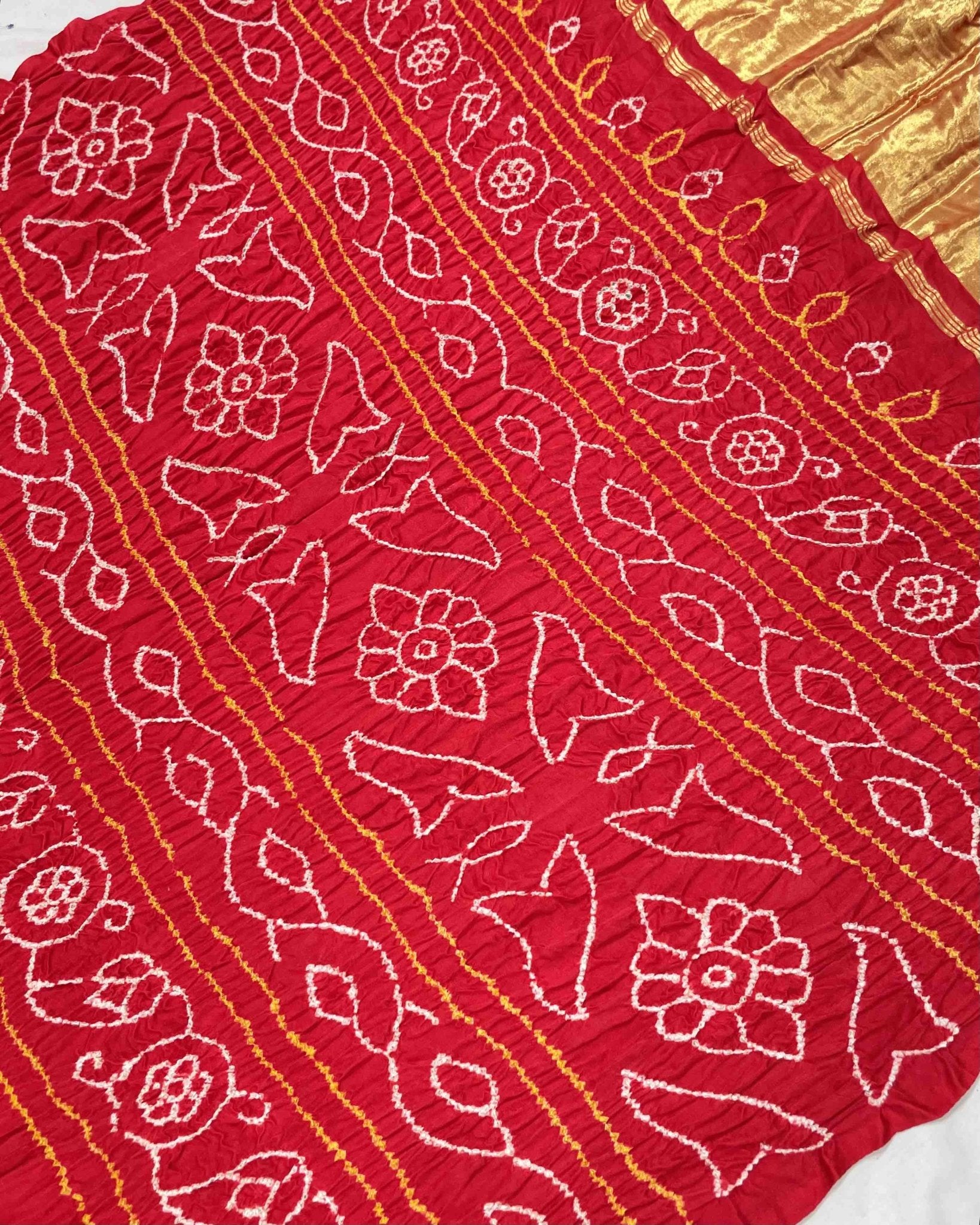 Red & Orange Gajji Silk Bandhani Saree - SindhoiPatolaArt