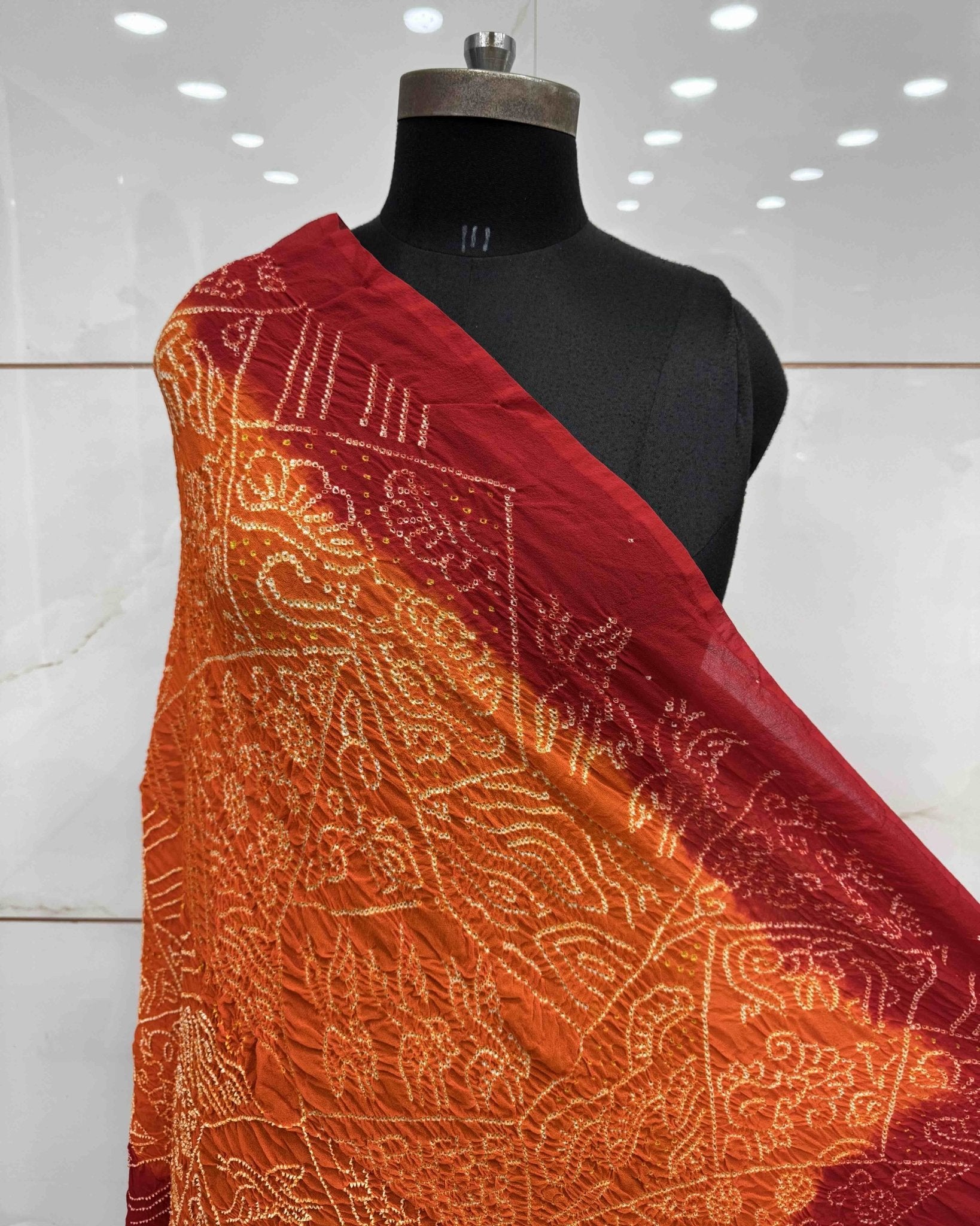 Red & Orange Georgette Bandhani Dupatta - SindhoiPatolaArt