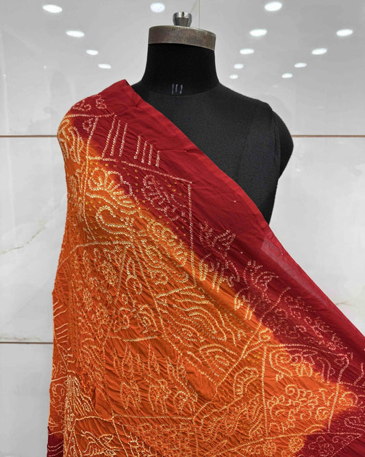 Red & Orange Georgette Bandhani Dupatta - SindhoiPatolaArt