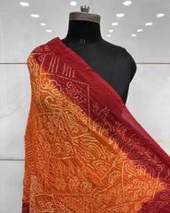 Red & Orange Georgette Bandhani Dupatta - SindhoiPatolaArt