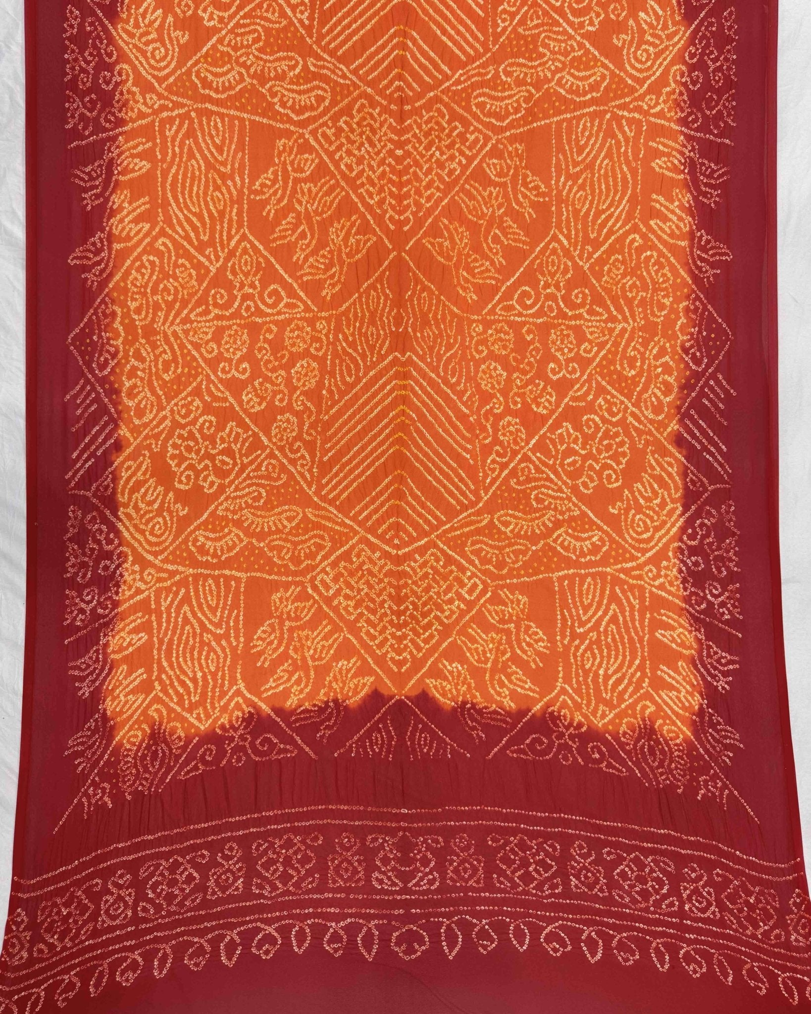 Red & Orange Georgette Bandhani Dupatta - SindhoiPatolaArt