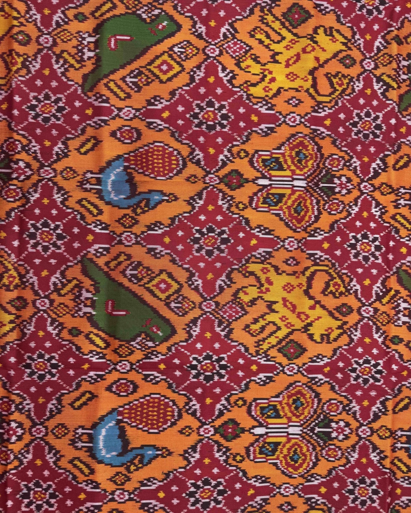 Red & Orange Narikunj Chhbdi Twill Patola Dupatta - SindhoiPatolaArt