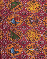 Red & Orange Narikunj Chhbdi Twill Patola Dupatta - SindhoiPatolaArt