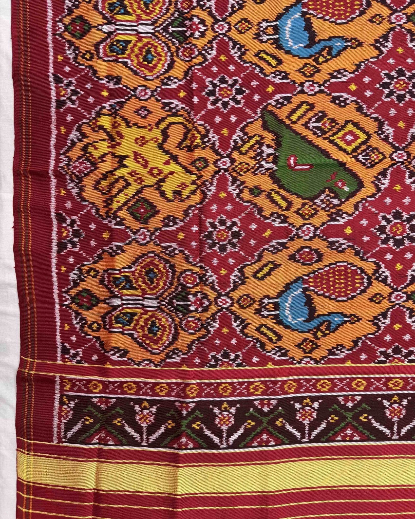 Red & Orange Narikunj Chhbdi Twill Patola Dupatta - SindhoiPatolaArt