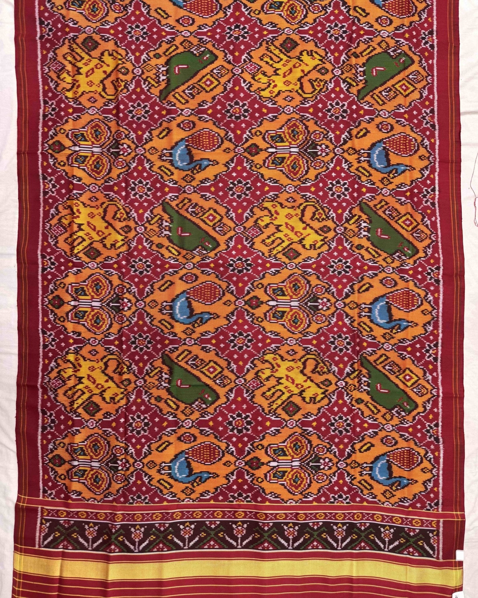 Red & Orange Narikunj Chhbdi Twill Patola Dupatta - SindhoiPatolaArt