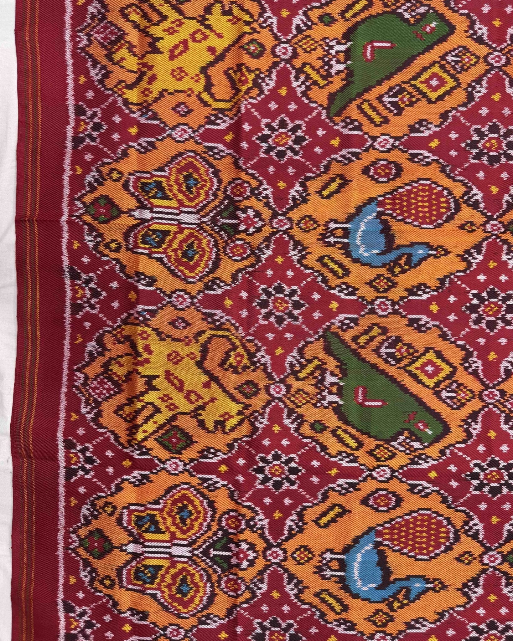 Red & Orange Narikunj Chhbdi Twill Patola Dupatta - SindhoiPatolaArt