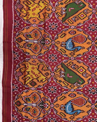 Red & Orange Narikunj Chhbdi Twill Patola Dupatta - SindhoiPatolaArt