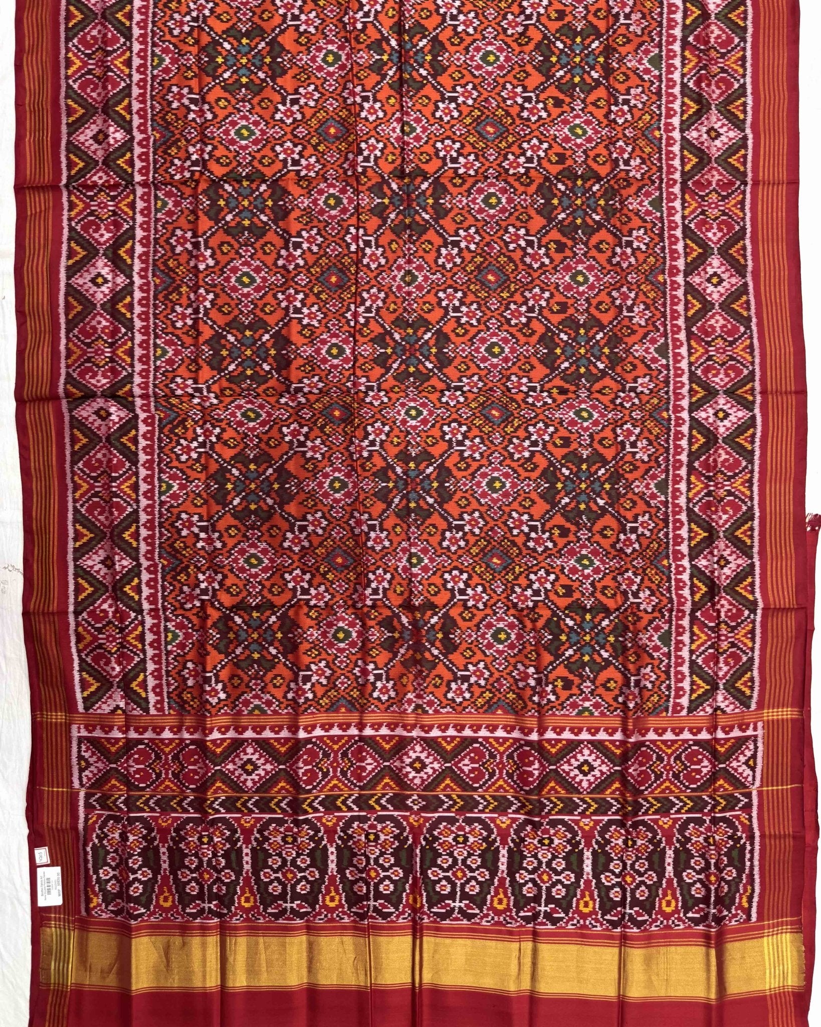 Red & Orange Navratan Semi Double Ikat Patola Saree - SindhoiPatolaArt