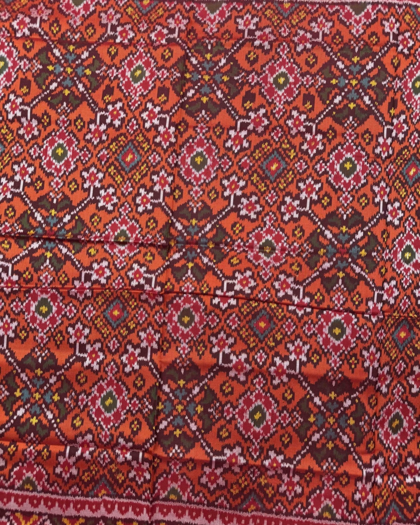 Red & Orange Navratan Semi Double Ikat Patola Saree - SindhoiPatolaArt