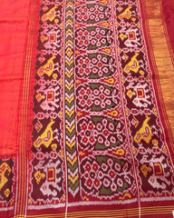 Red & orange Plain Patola Saree - SindhoiPatolaArt