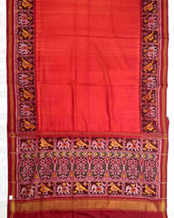 Red & orange Plain Patola Saree - SindhoiPatolaArt