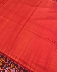 Red & orange Plain Patola Saree - SindhoiPatolaArt