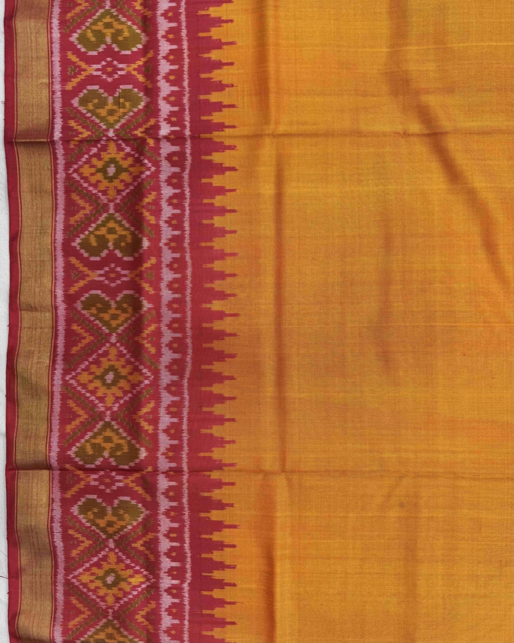 Red & Orange Yellow Plain Patola Saree - SindhoiPatolaArt