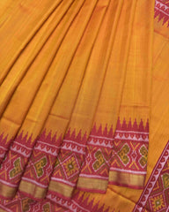 Red & Orange Yellow Plain Patola Saree - SindhoiPatolaArt