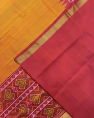 Red & Orange Yellow Plain Patola Saree - SindhoiPatolaArt