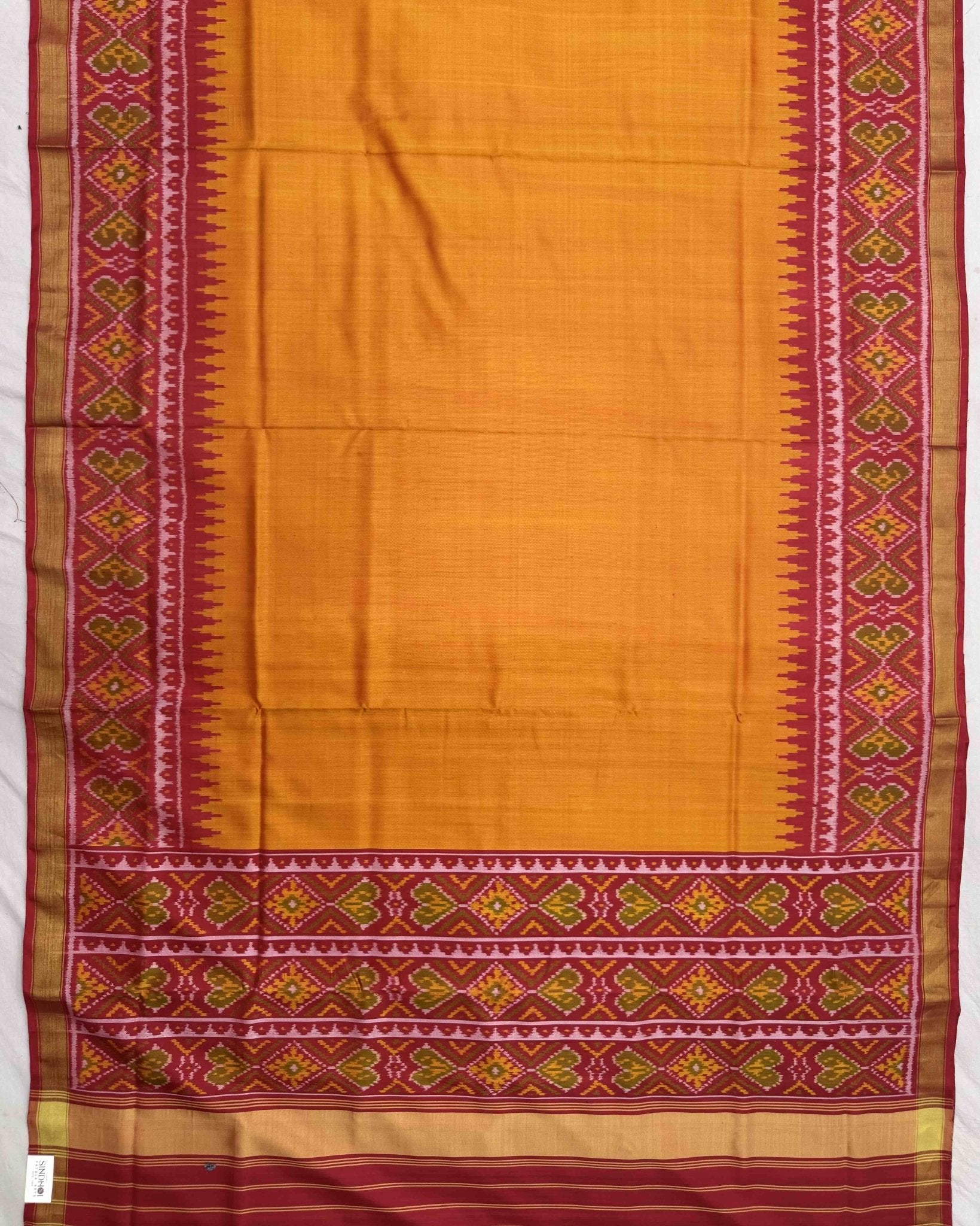 Red & Orange Yellow Plain Patola Saree - SindhoiPatolaArt