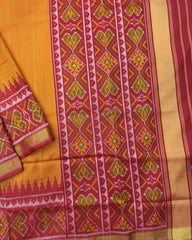 Red & Orange Yellow Plain Patola Saree - SindhoiPatolaArt