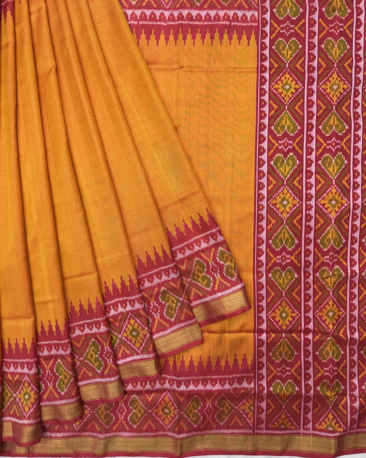 Red & Orange Yellow Plain Patola Saree - SindhoiPatolaArt