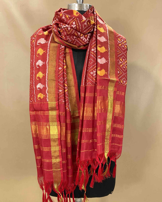 Red Panchanda Designer Patola Dupatta - SindhoiPatolaArt