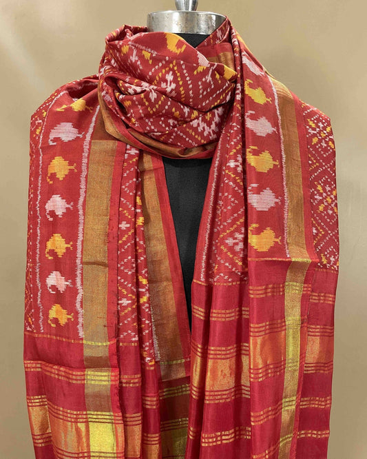 Red Panchanda Designer Patola Dupatta - SindhoiPatolaArt