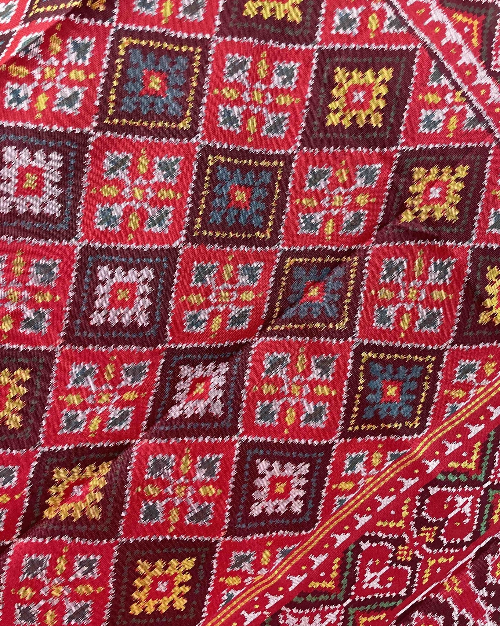 Red Panchanda Designer Patola Dupatta - SindhoiPatolaArt