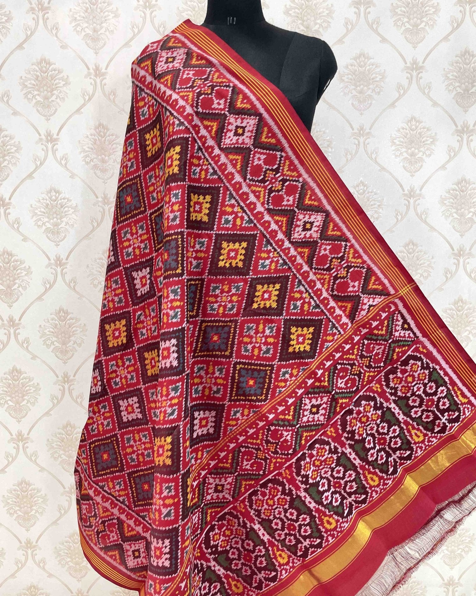 Red Panchanda Designer Patola Dupatta - SindhoiPatolaArt