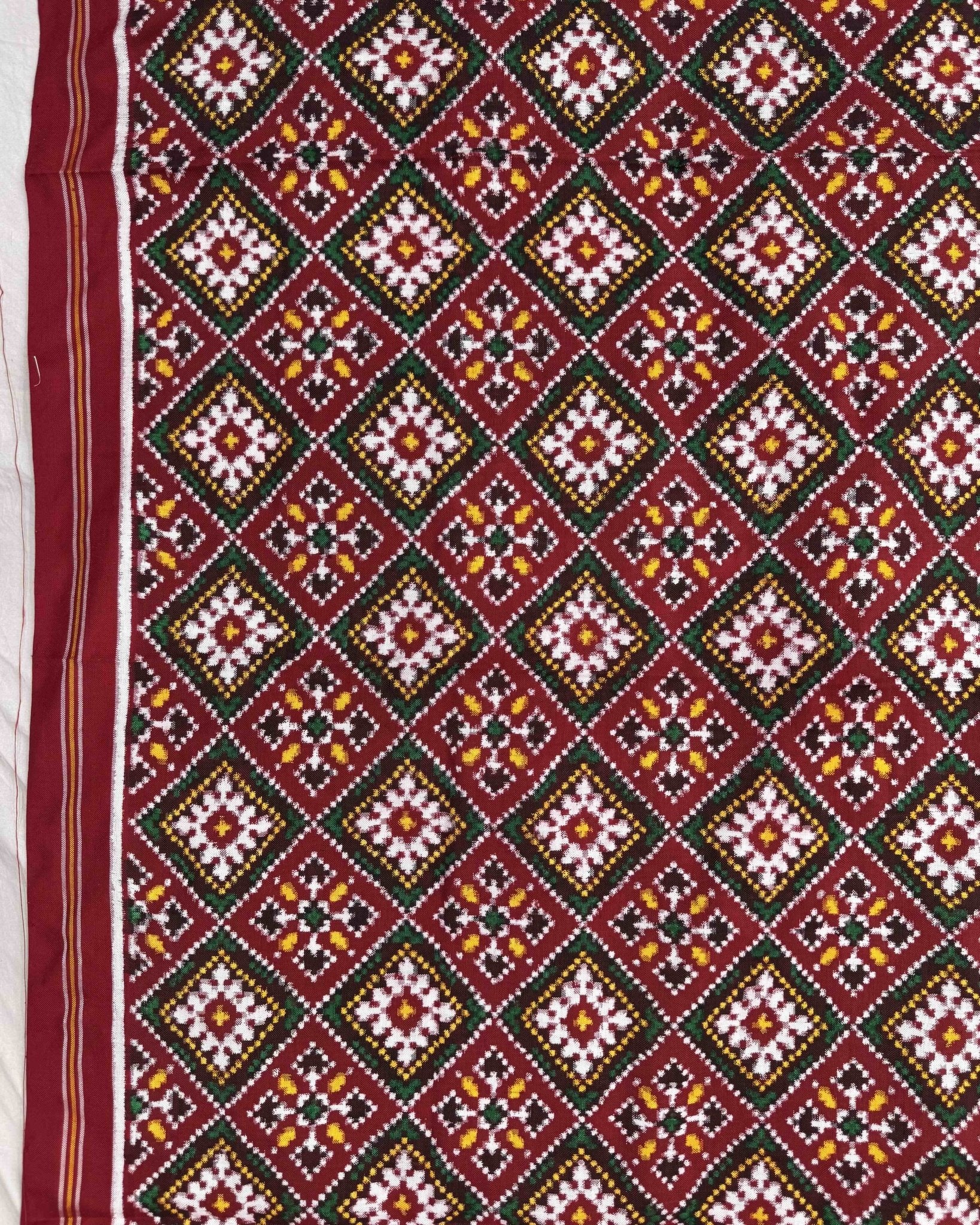 Red Panchanda Doulbe Ikat Patola Dupatta - SindhoiPatolaArt