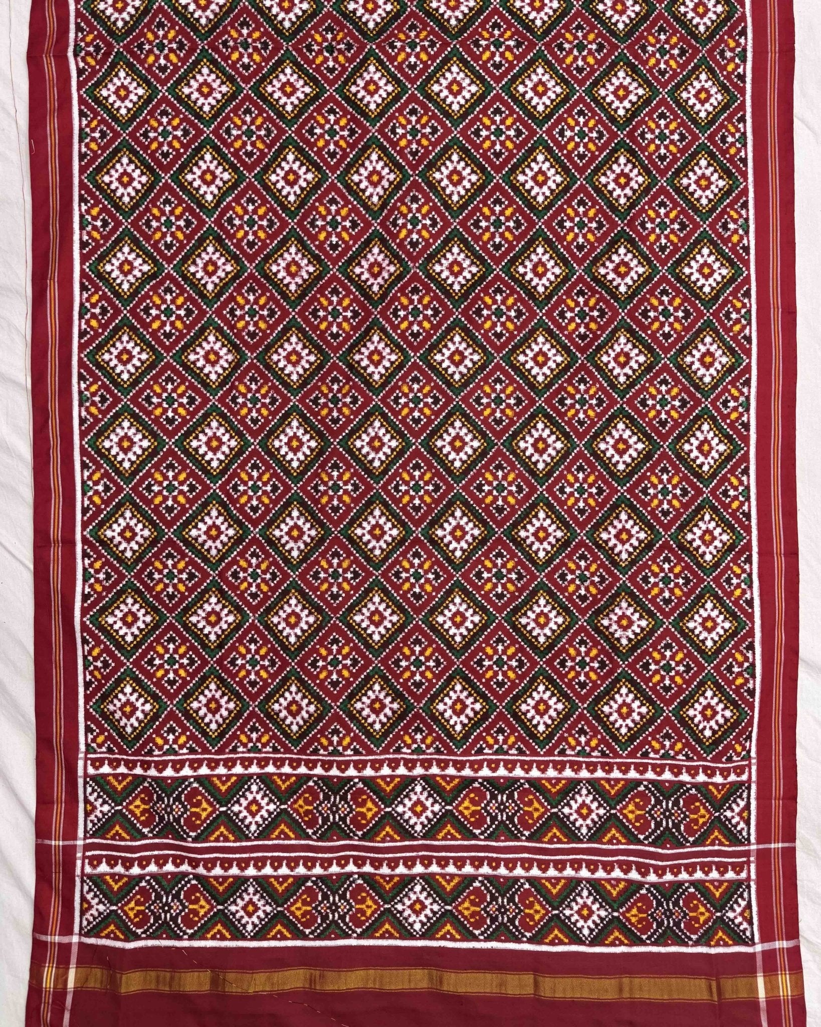Red Panchanda Doulbe Ikat Patola Dupatta - SindhoiPatolaArt
