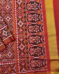 Red Panchanda Semi Double Ikat Patola Saree - SindhoiPatolaArt