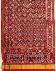 Red Panchanda Semi Double Ikat Patola Saree - SindhoiPatolaArt