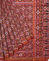 Red Panchanda Semi Double Ikat Patola Saree - SindhoiPatolaArt