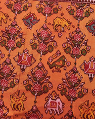 Red & Peach Orange Narikunj Flower Semi Double Ikat Patola Saree - SindhoiPatolaArt