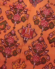 Red & Peach Orange Narikunj Flower Semi Double Ikat Patola Saree - SindhoiPatolaArt