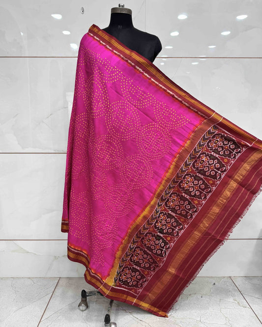 Red & Pink Bandhani Patola Dupatta - SindhoiPatolaArt