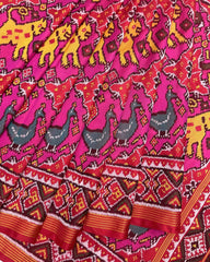 Red & Pink Big Figure Chhabdi Narikunj Patola Saree - SindhoiPatolaArt