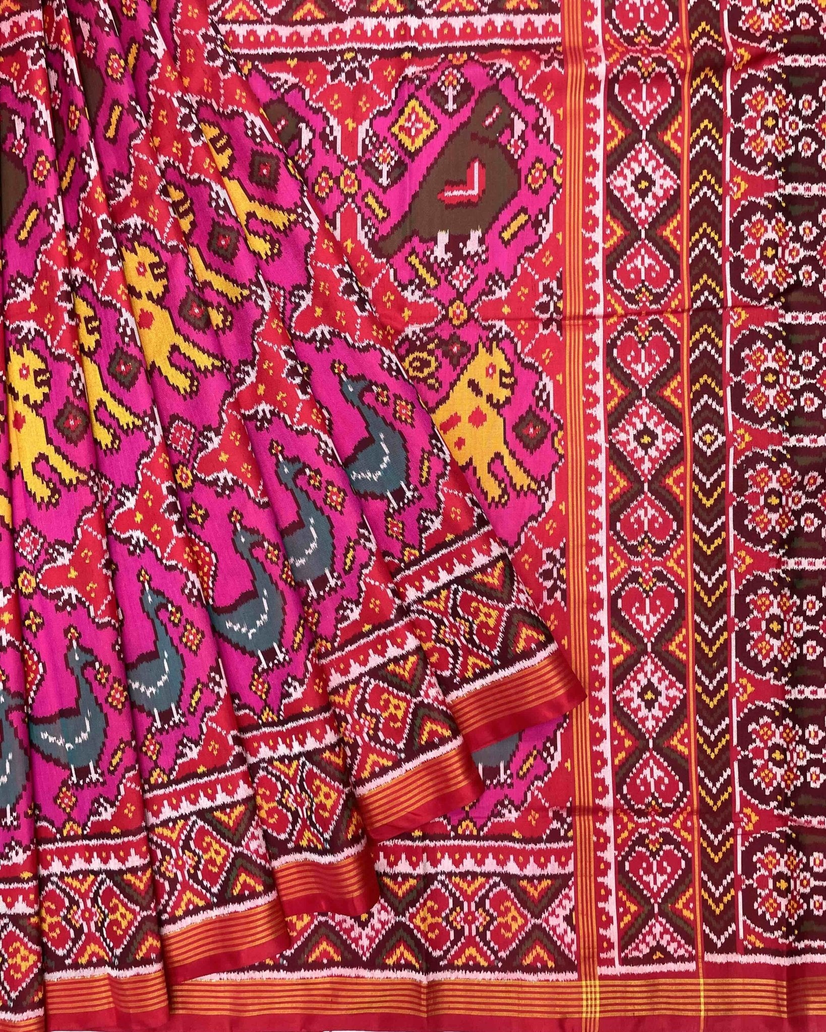 Red & Pink Big Figure Chhabdi Narikunj Patola Saree - SindhoiPatolaArt