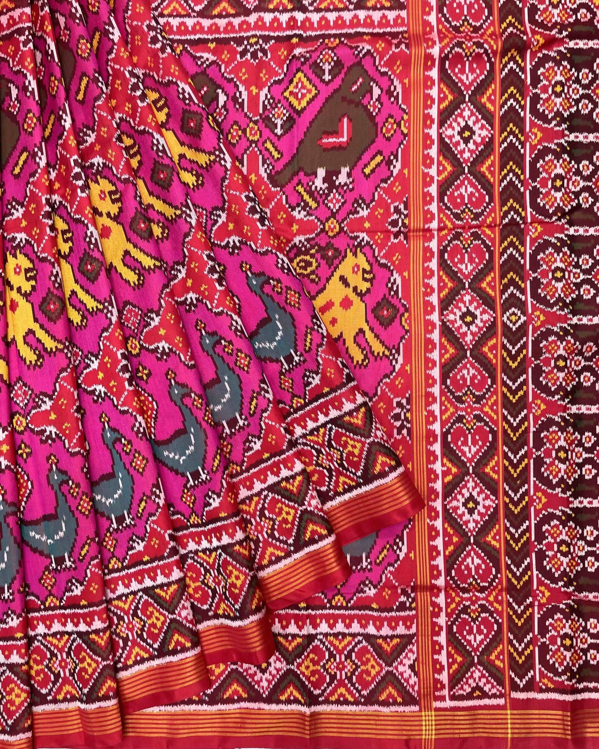 Red & Pink Big Figure Chhabdi Narikunj Patola Saree - SindhoiPatolaArt
