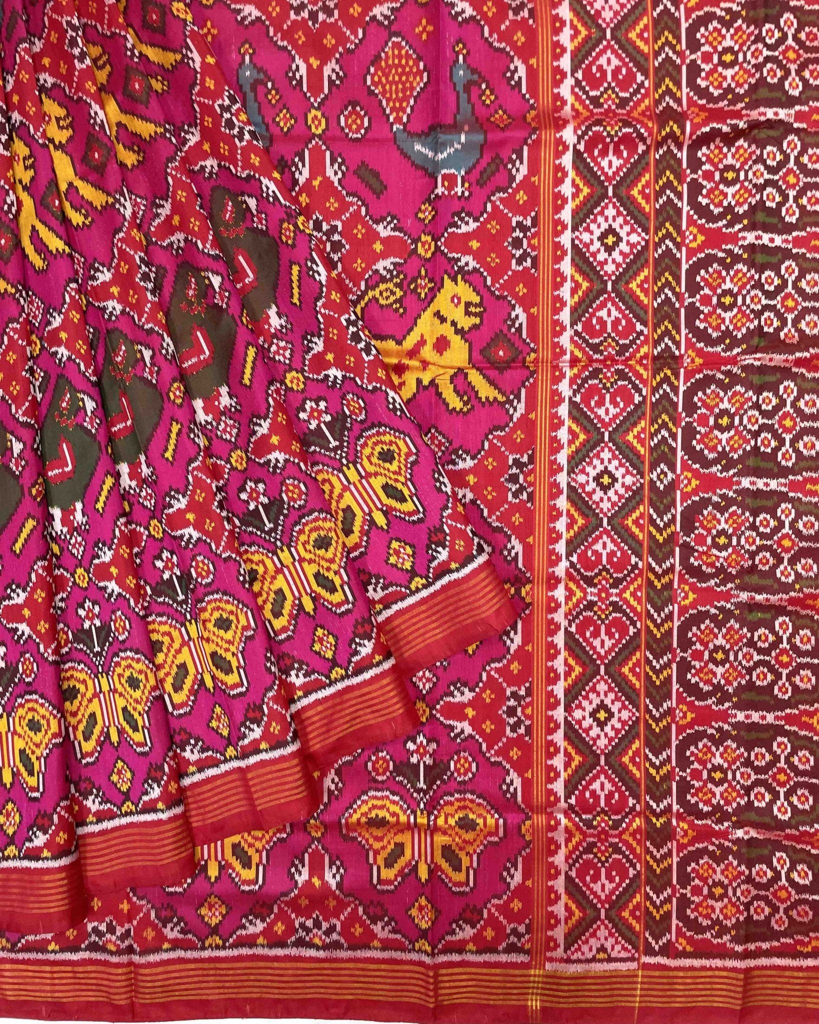 Red & Pink Big Figure Narikunj Designer Patola Saree - SindhoiPatolaArt