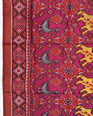 Red & Pink Big Figure Narikunj Semi Double Ikat Patola Saree - SindhoiPatolaArt