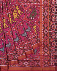 Red & Pink Big Figure Narikunj Semi Double Ikat Patola Saree - SindhoiPatolaArt