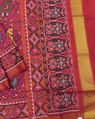 Red & Pink Big Figure Narikunj Semi Double Ikat Patola Saree - SindhoiPatolaArt