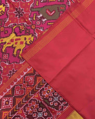 Red & Pink Big Figure Narikunj Semi Double Ikat Patola Saree - SindhoiPatolaArt