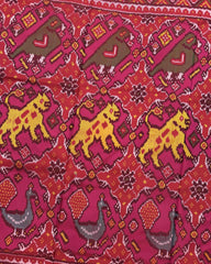 Red & Pink Big Figure Narikunj Semi Double Ikat Patola Saree - SindhoiPatolaArt